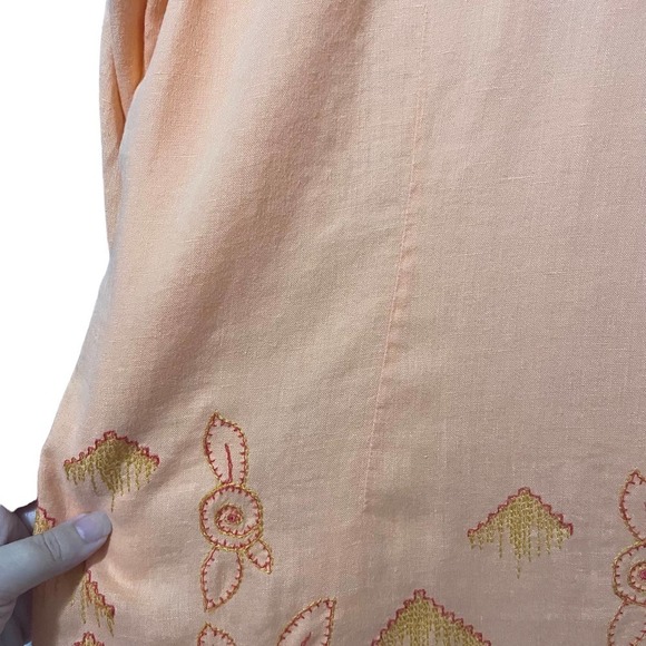 J Jill Orange Sorbet Embroidered Button Down Linen Tunic Top - Picture 9 of 9